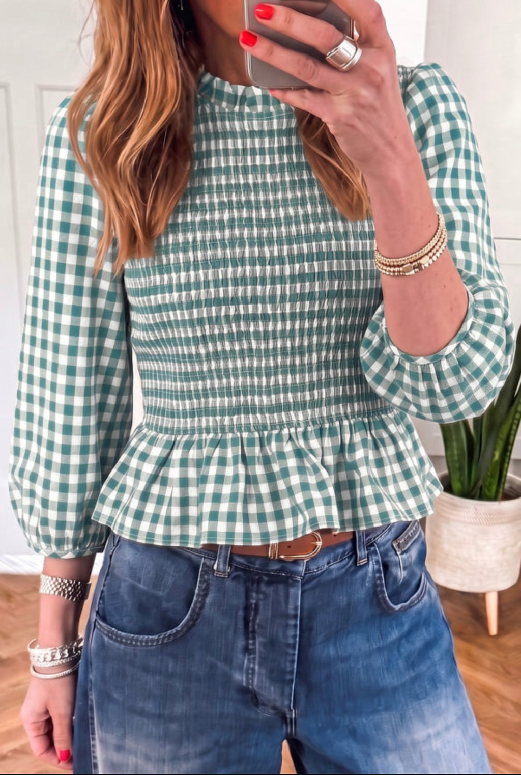 Brown 3/4 Sleeve Peplum Top