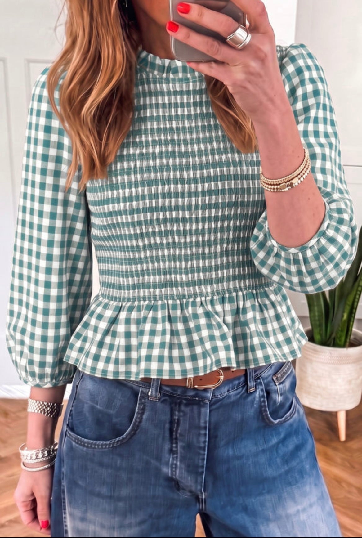 Brown 3/4 Sleeve Peplum Top