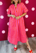 Pink & Red Stripe Maxi Dress