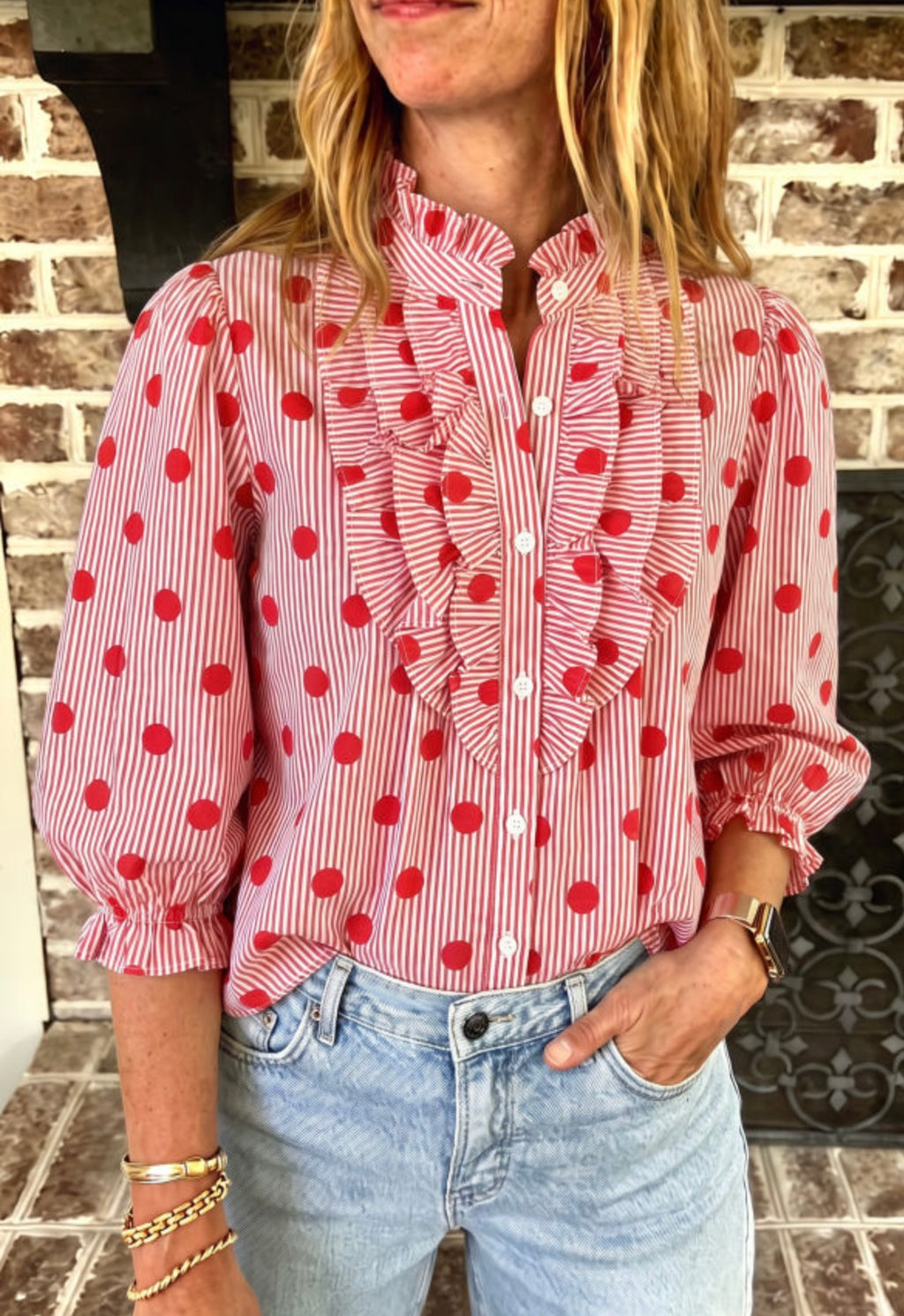 Polka Dot Ruffle Top