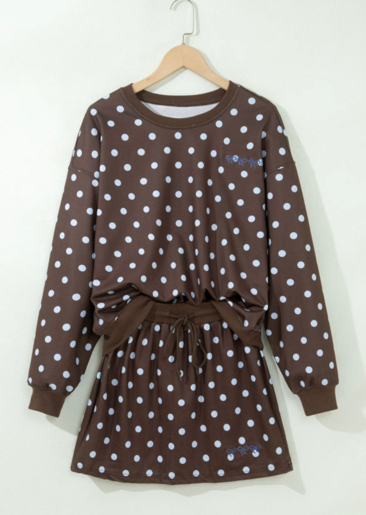 Brown Polka Dot Skort Embroidered Set
