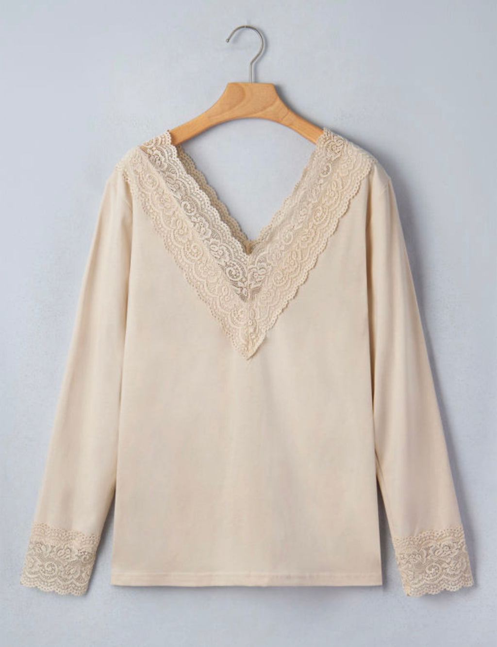 Apricot Lace Trim VNeck Top