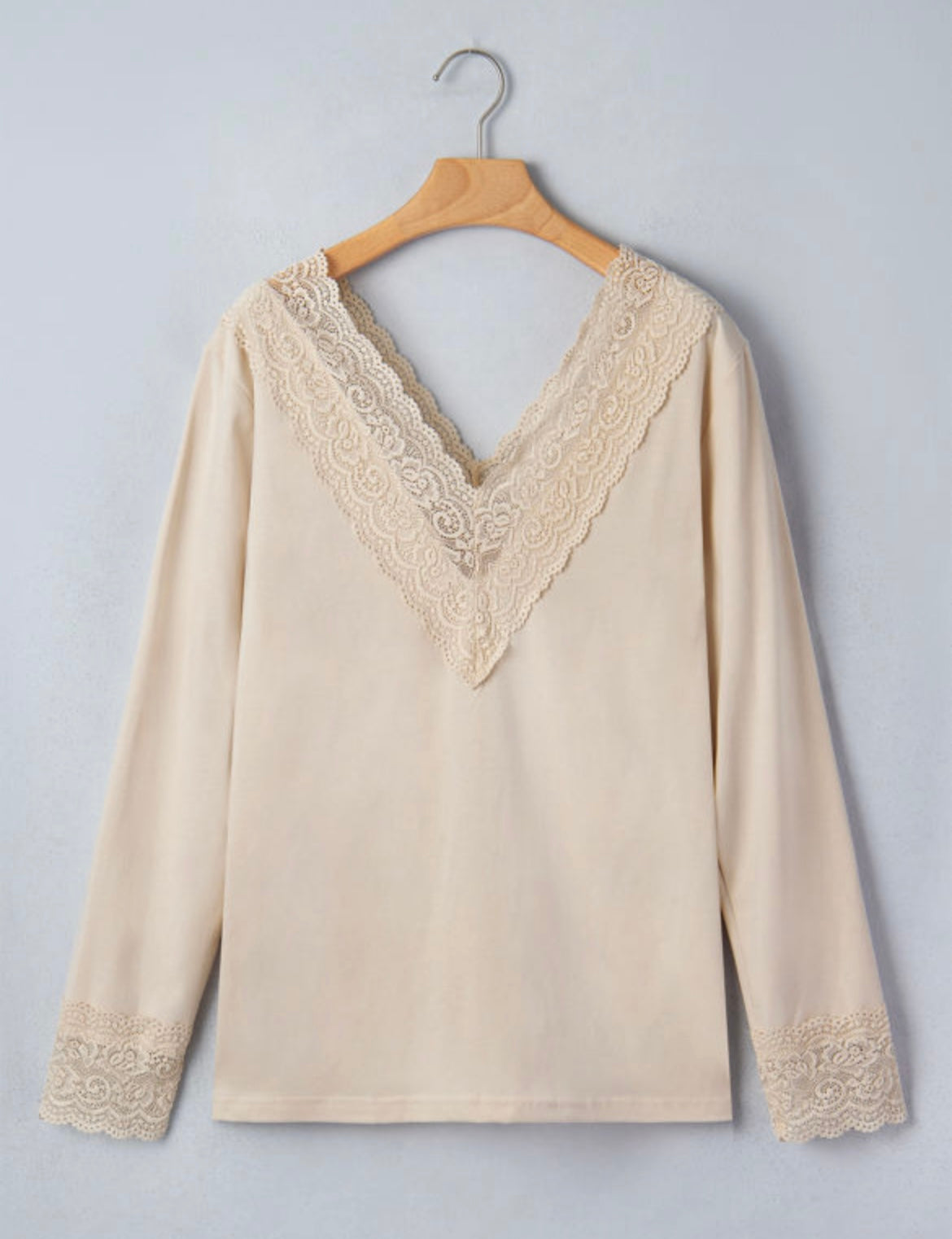 Apricot Lace Trim VNeck Top