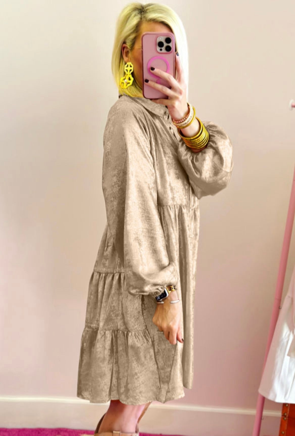 Gold Metallic Button Up Dress