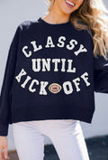 Classy Until Kickoff Plush Letter Patched Sweatshirt