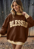Blessed Coffee Letter Graphic Baggy Sweatshirt