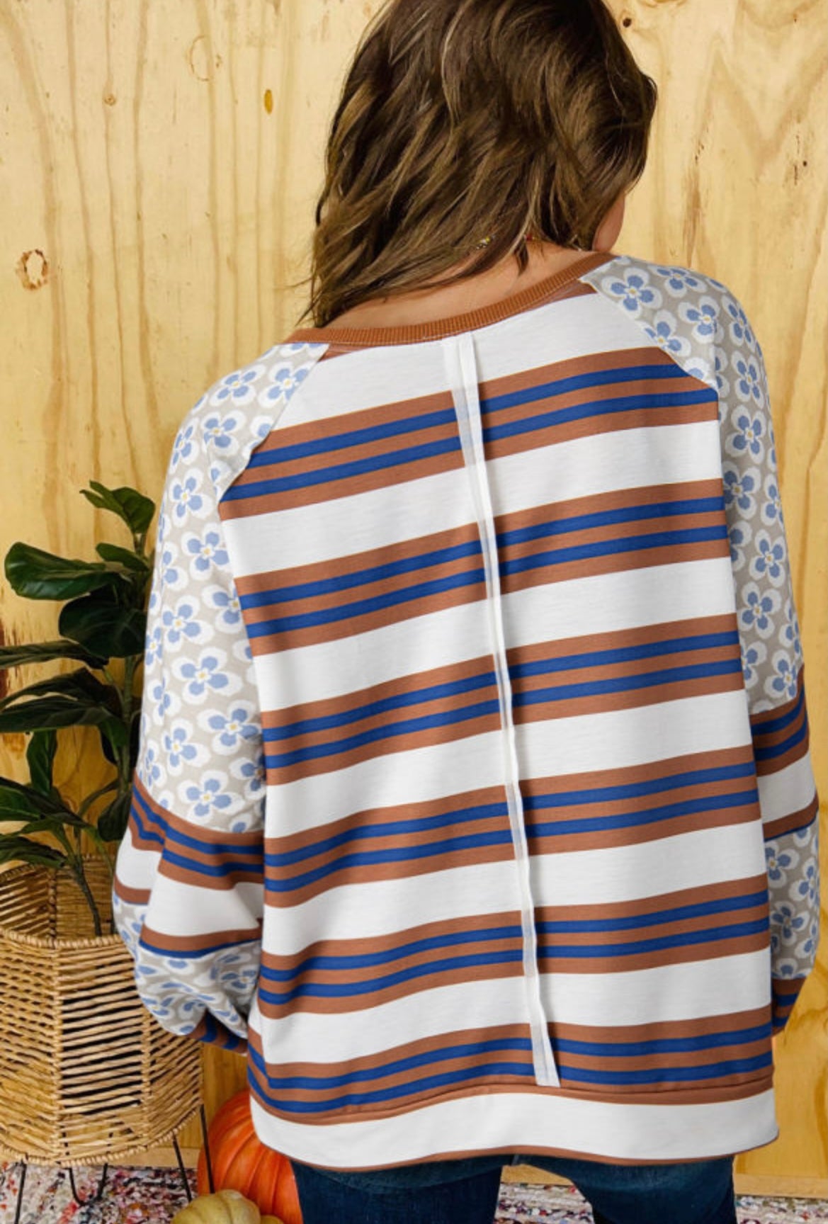 White Striped Floral Patchwork Top