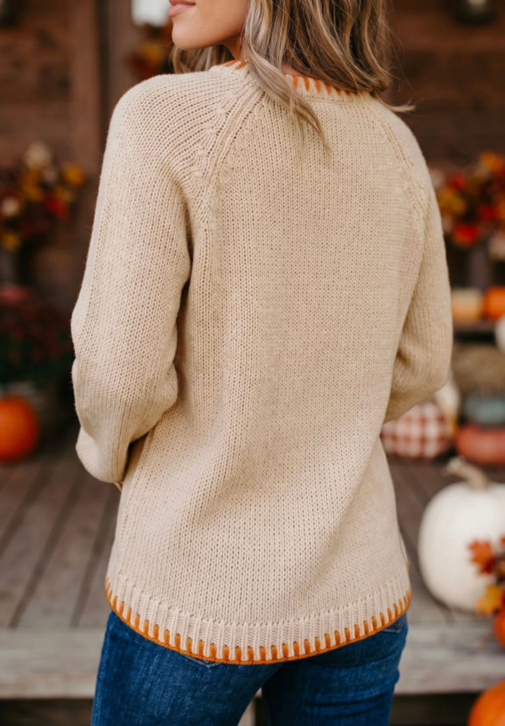 Pumpkin Embroidery Sweater