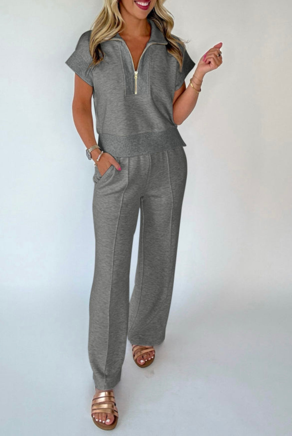 Zipper Polo Pants Set
