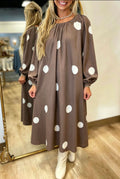 Brown Polka Dot Midi Dress