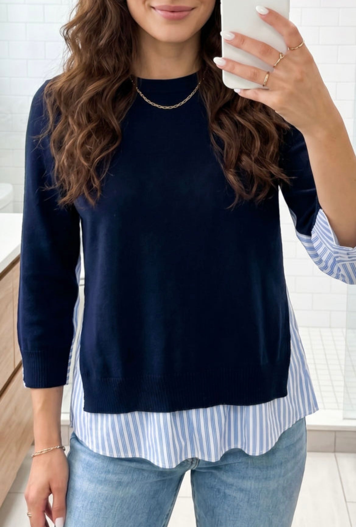 Navy Blue Drop Shoulder Sweater