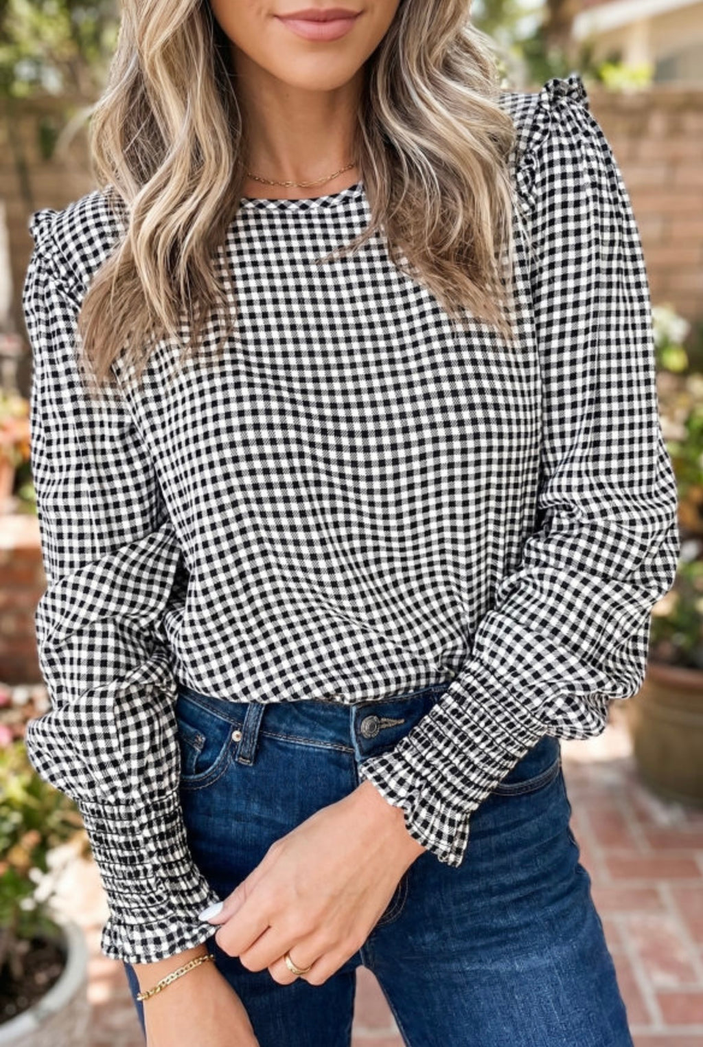 Black Plaid Long Sleeve Top