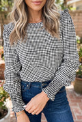 Black Plaid Long Sleeve Top