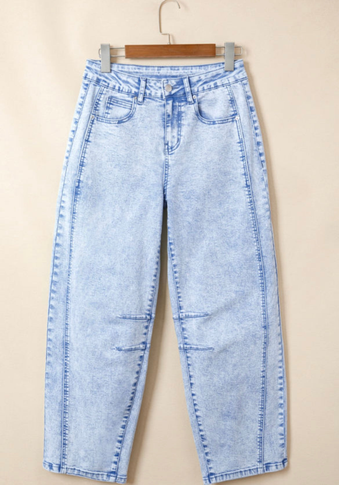 Light Washed Pull on Barrel Jeans