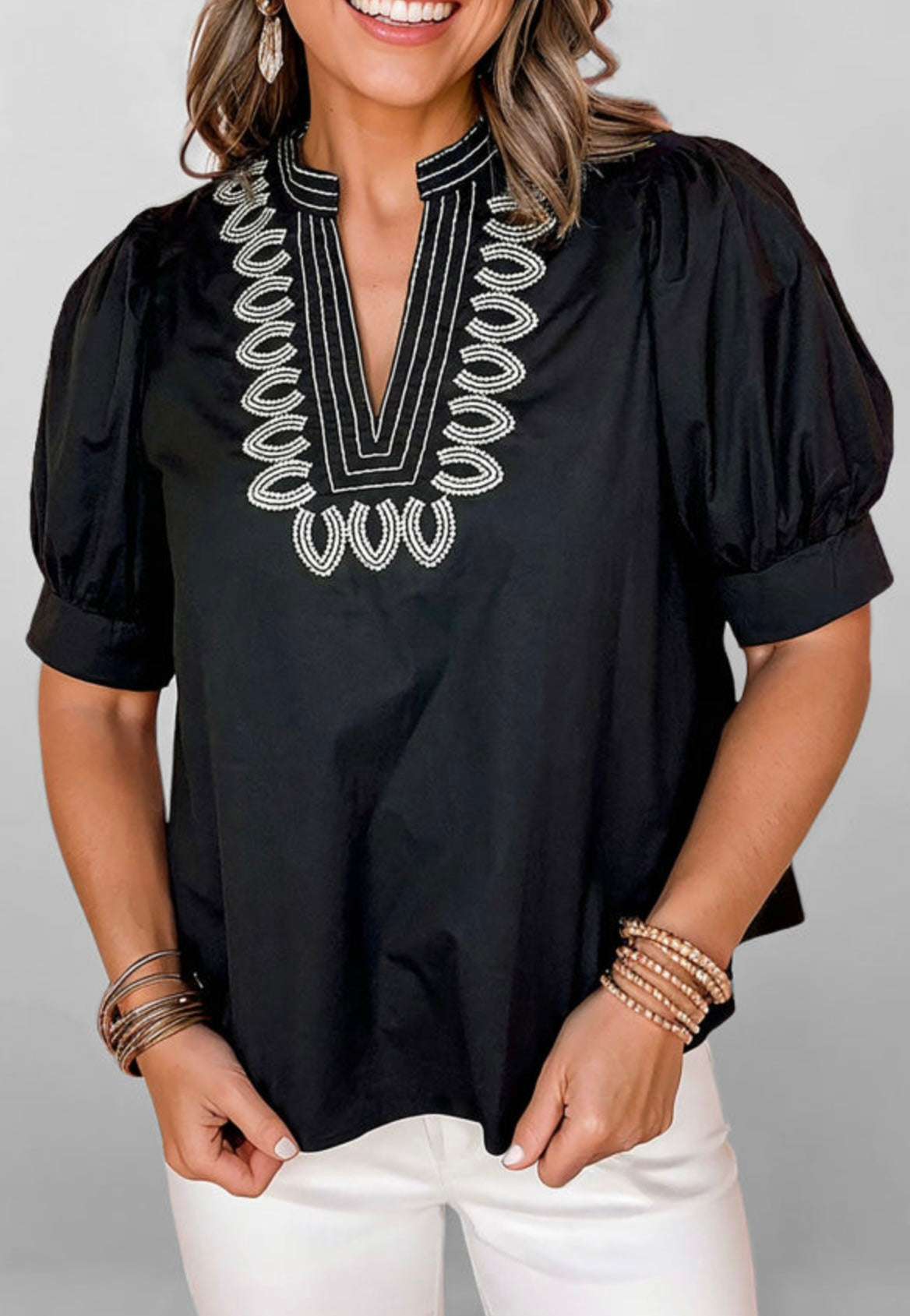 Black Embroidered Detail Top