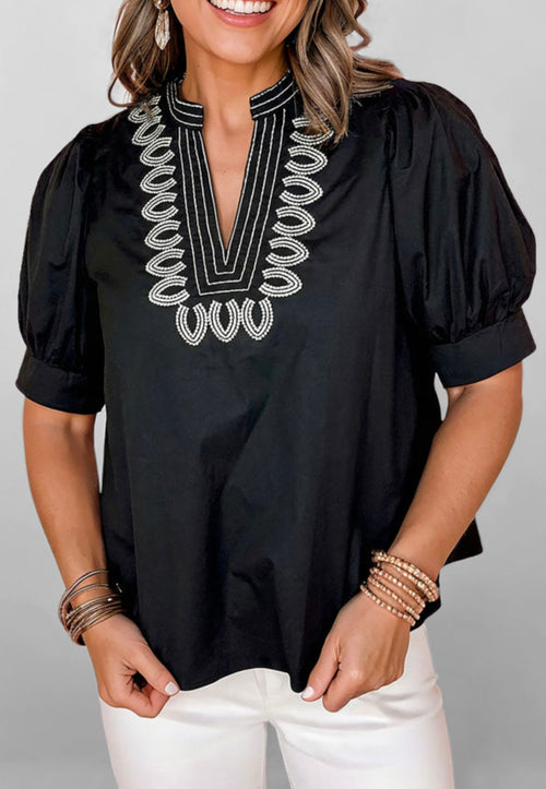 Black Embroidered Detail Top