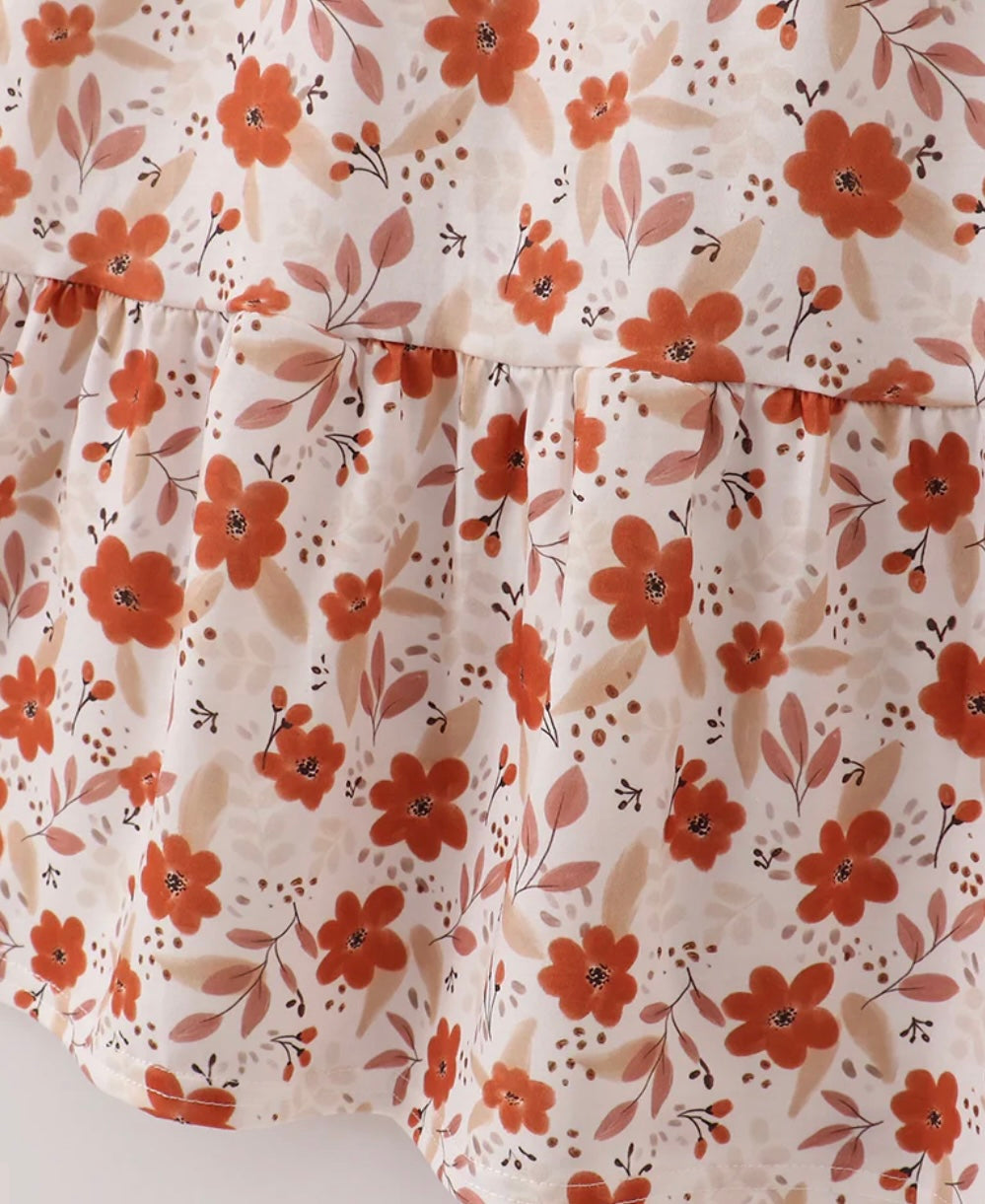 Fall orange floral smocked dress