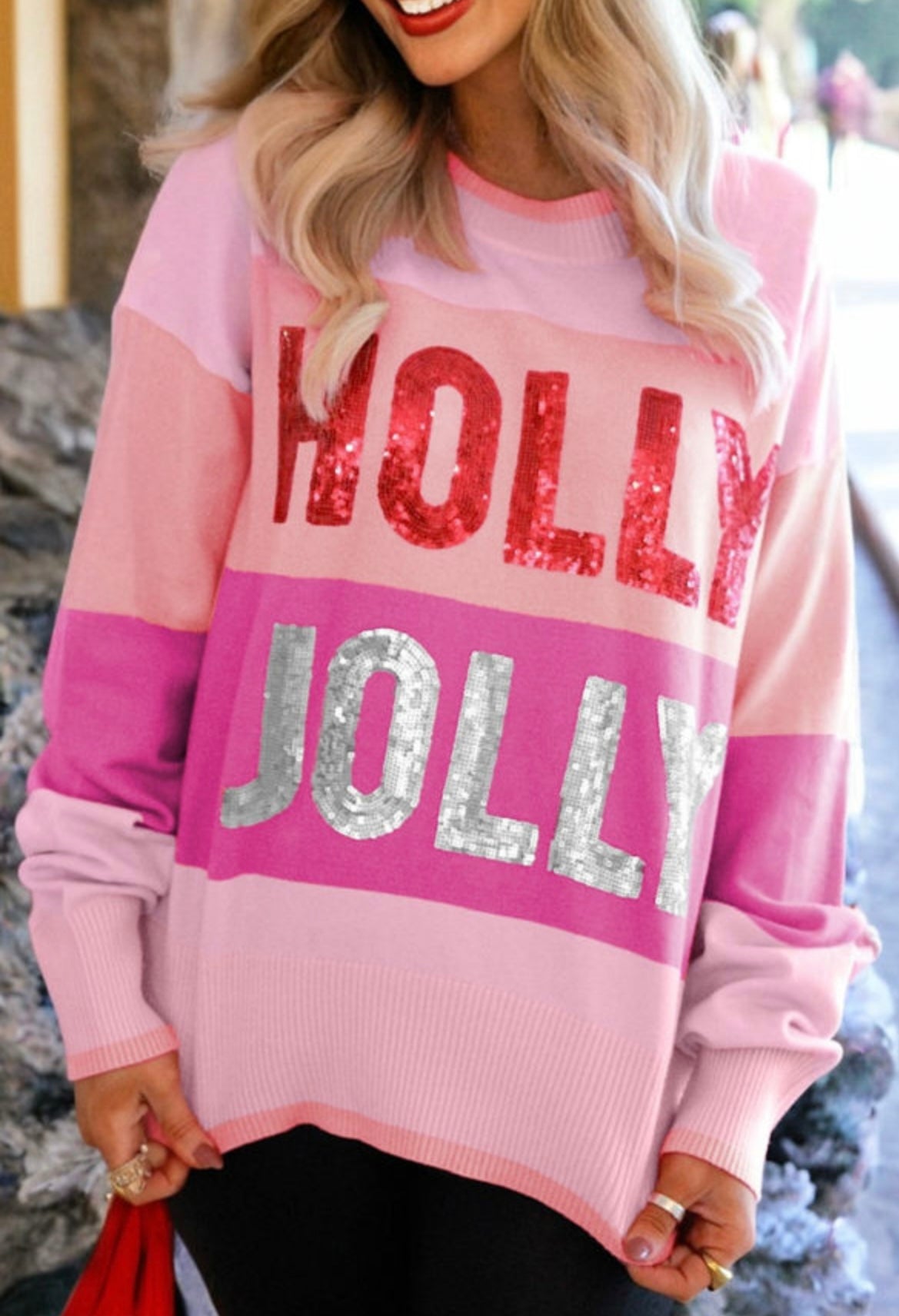 Holly Jolly Sequin Colorblock Sweatshirt