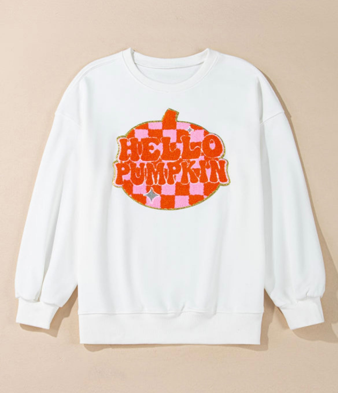 Hello Pumpkin Patched Pullover Sweatshirt