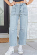 Light Blue Frayed Barrel Jeans