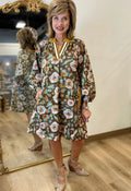 Brown Floral Print Pocketed Dress