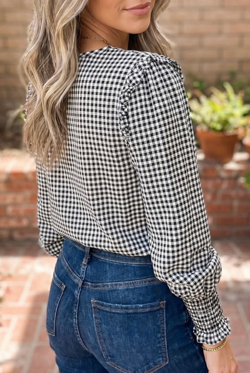 Black Plaid Long Sleeve Top