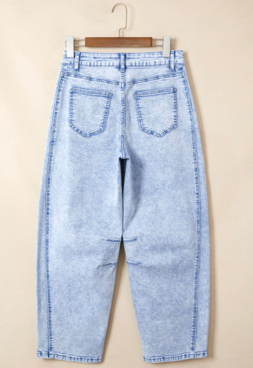 Light Washed Pull on Barrel Jeans