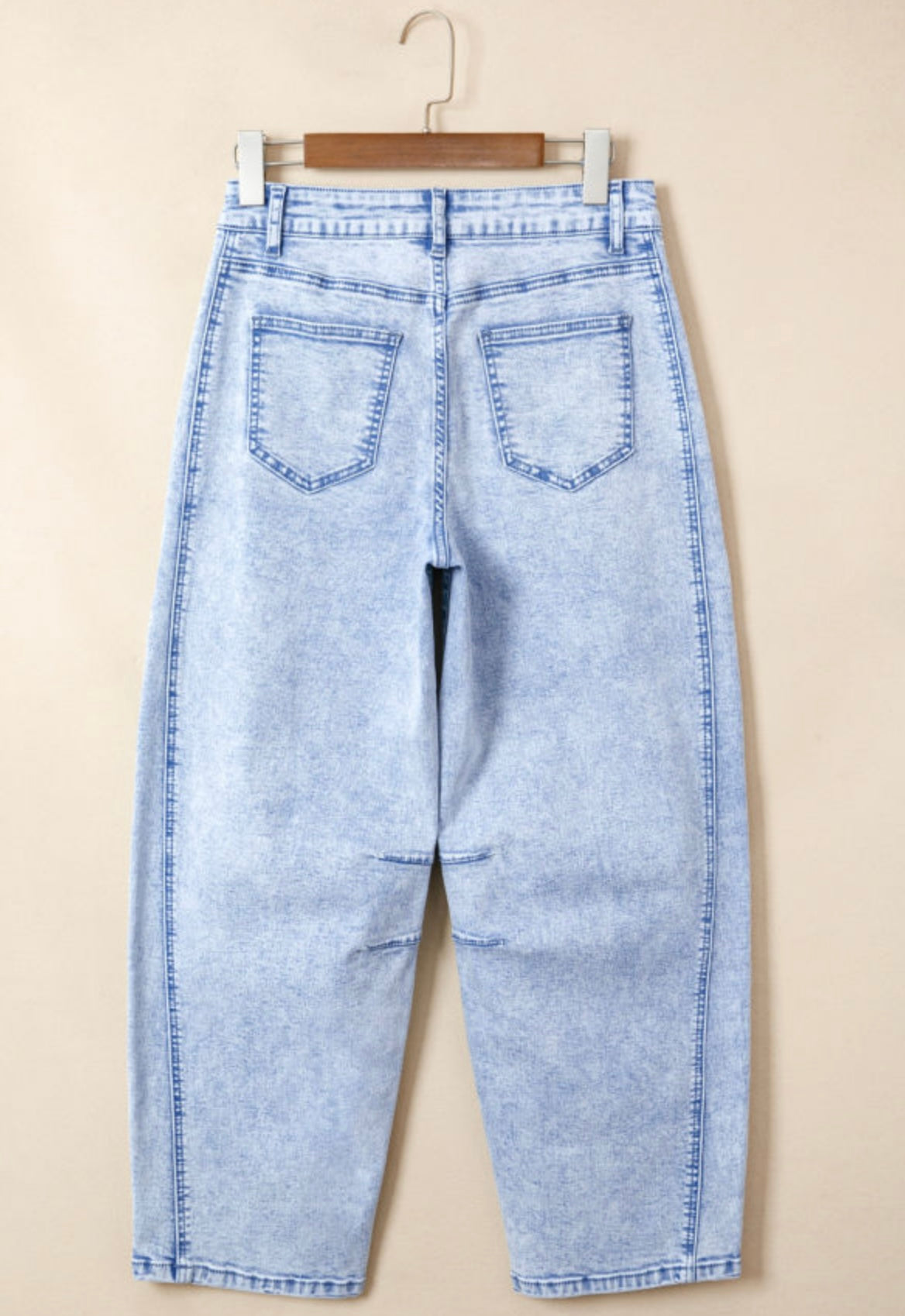 Light Washed Pull on Barrel Jeans