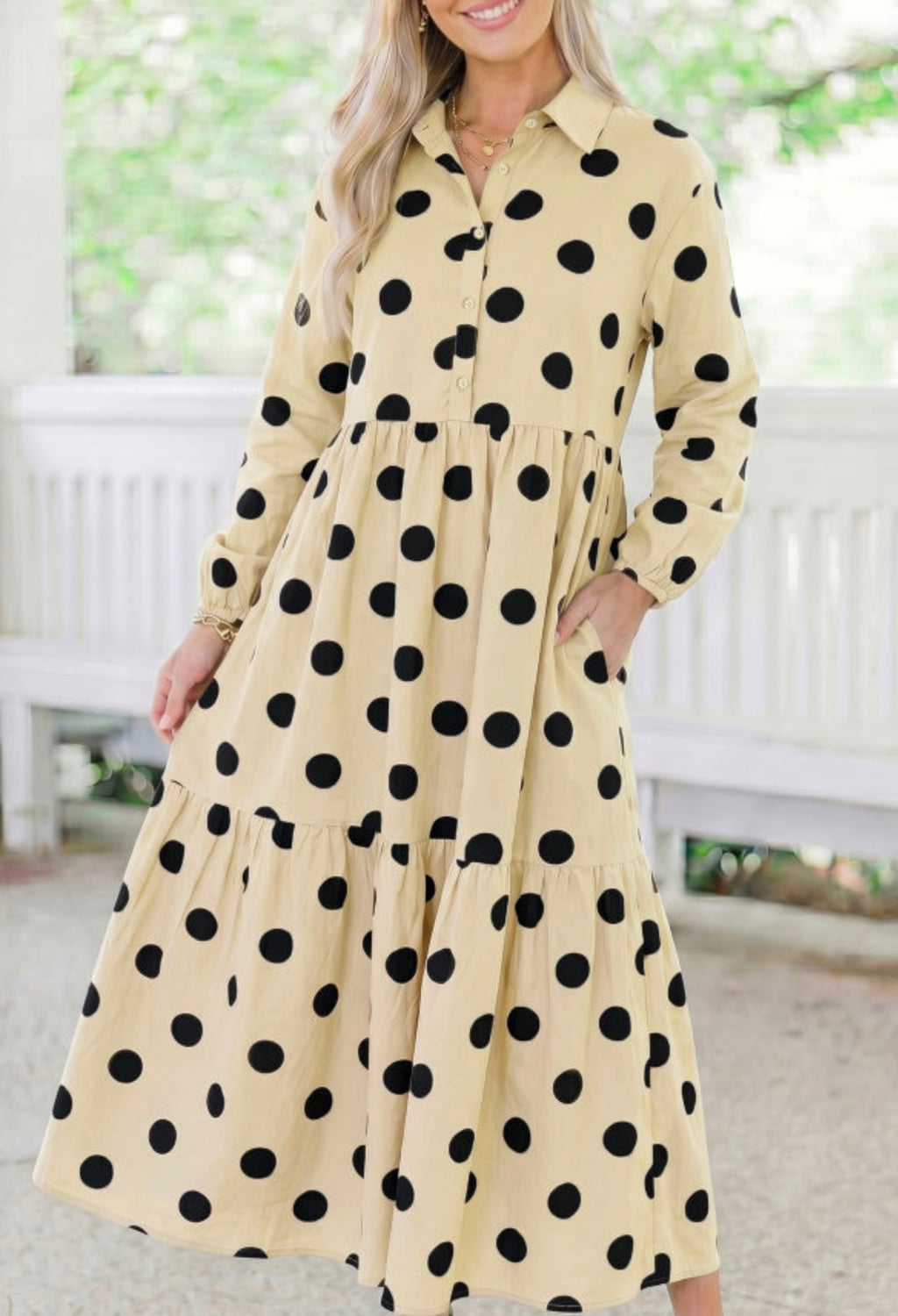 Brown Polka Dot Button Front Dress