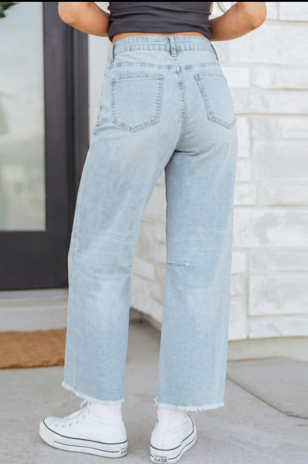 Light Blue Frayed Barrel Jeans