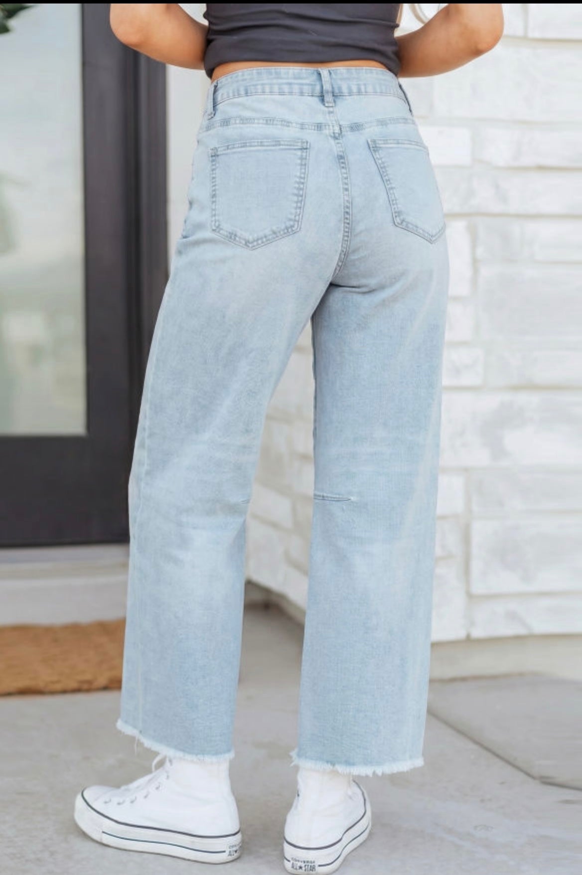 Light Blue Frayed Barrel Jeans