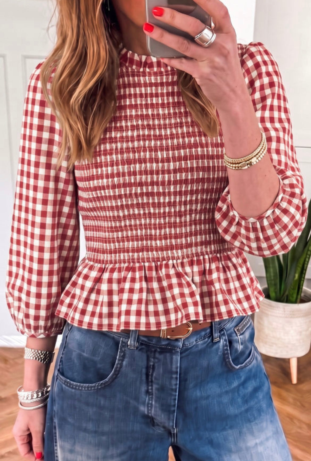 Brown 3/4 Sleeve Peplum Top