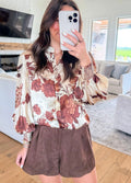 Brown Floral Print Button Down Shirt