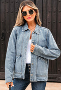 Scallop Trim Collar Mineral Wash Denim Jacket
