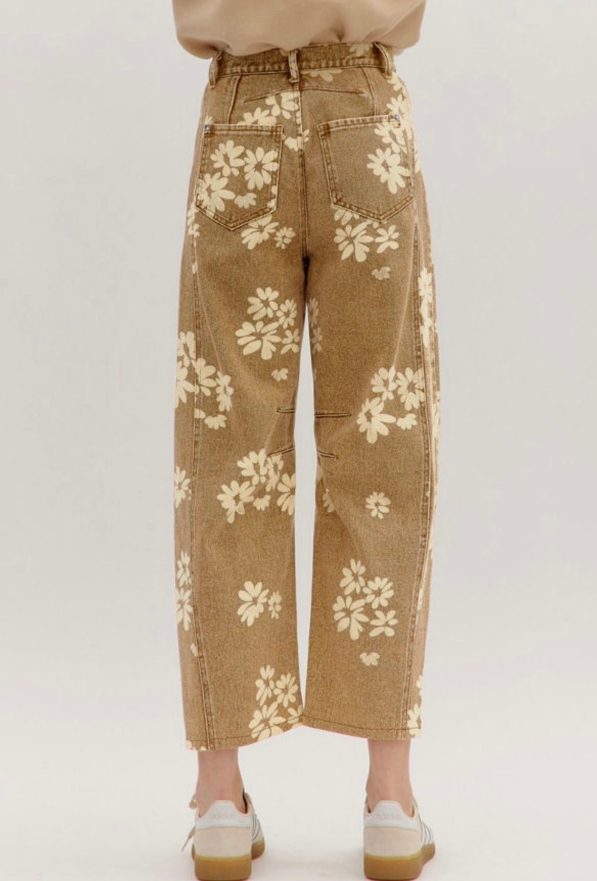 Khaki Floral Print Straight Leg Jeans