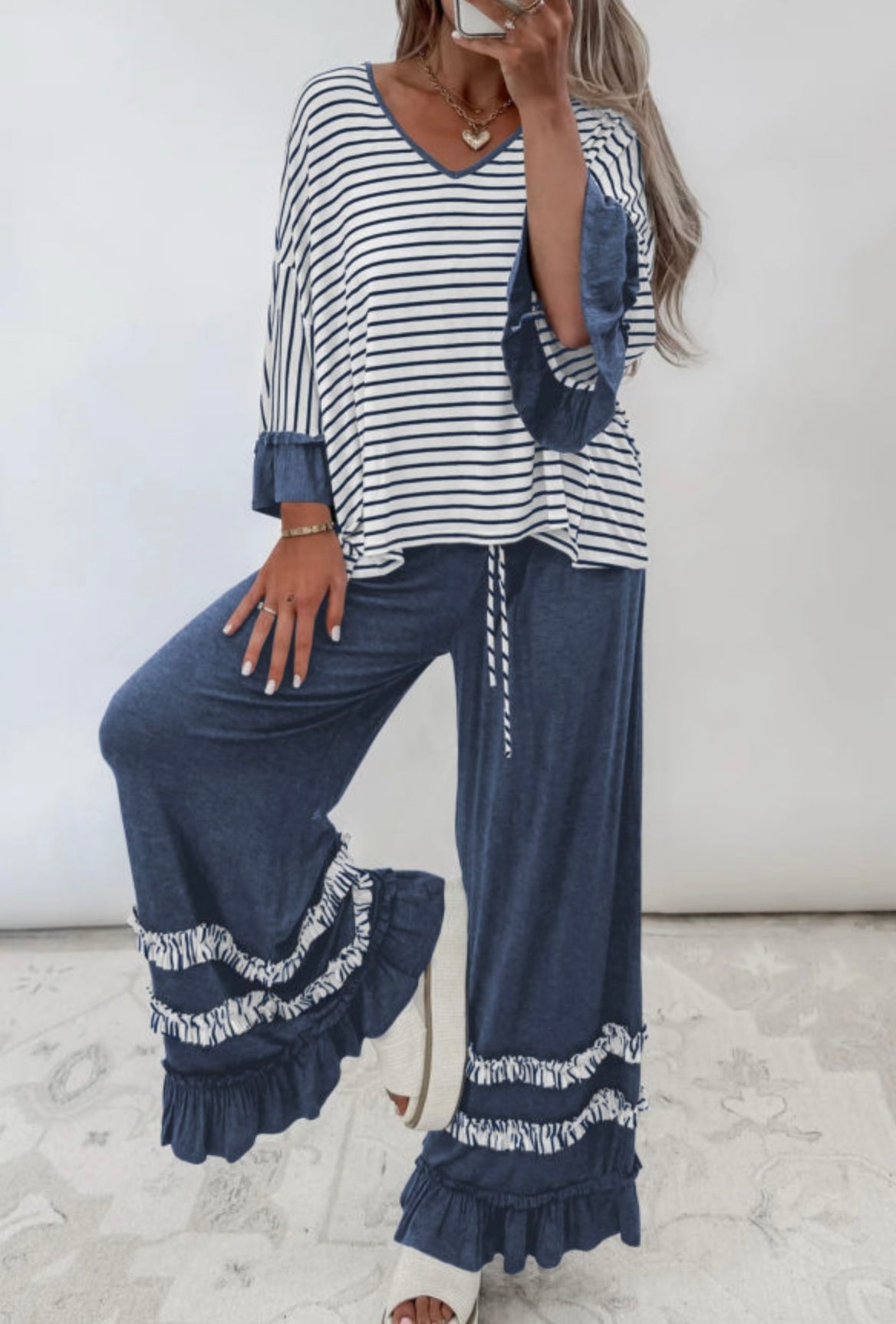 Ruffle Stripe Pants Set