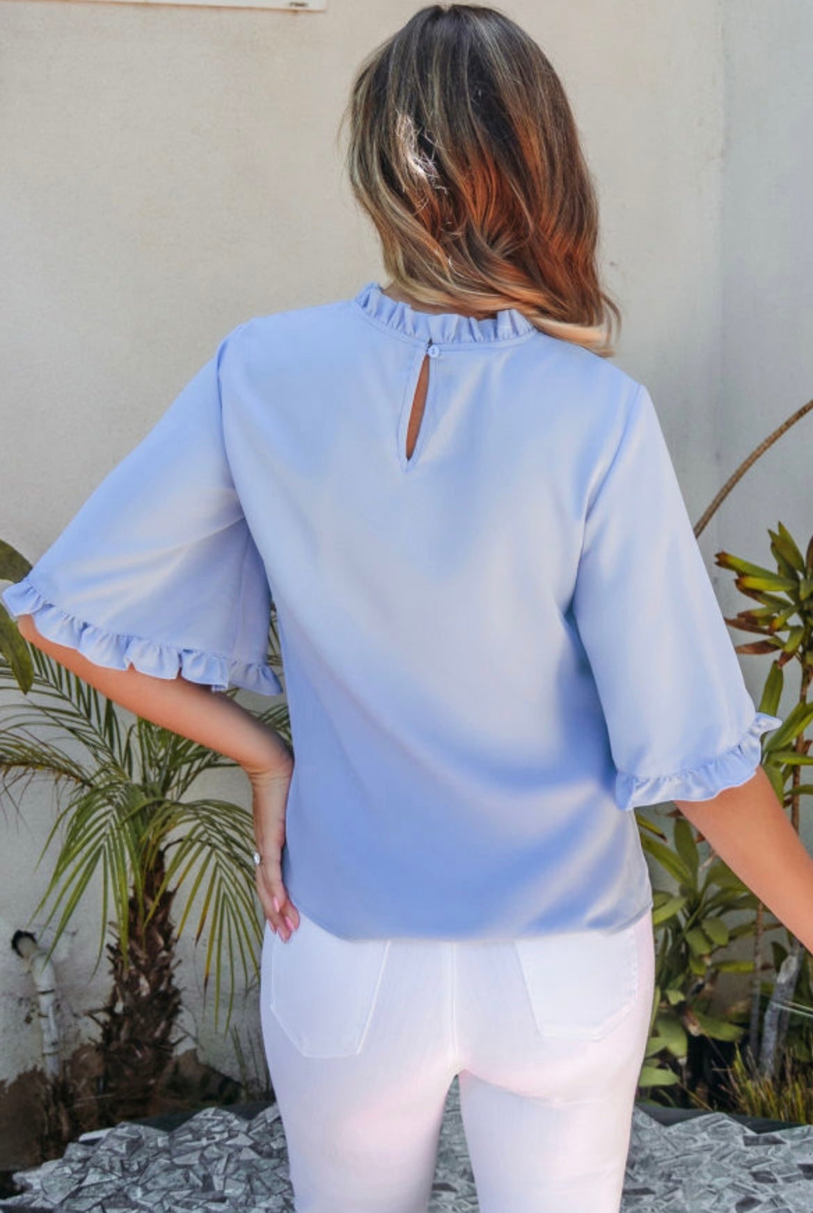 Ruffled Bell Sleeve Loose Blouse