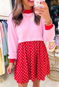 Pink Polka Dot Pleated Dress
