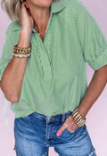 Mint Green Striped Print Collared shirt