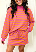 Orange Stripe Colorblock Long Sleeve Skort Set