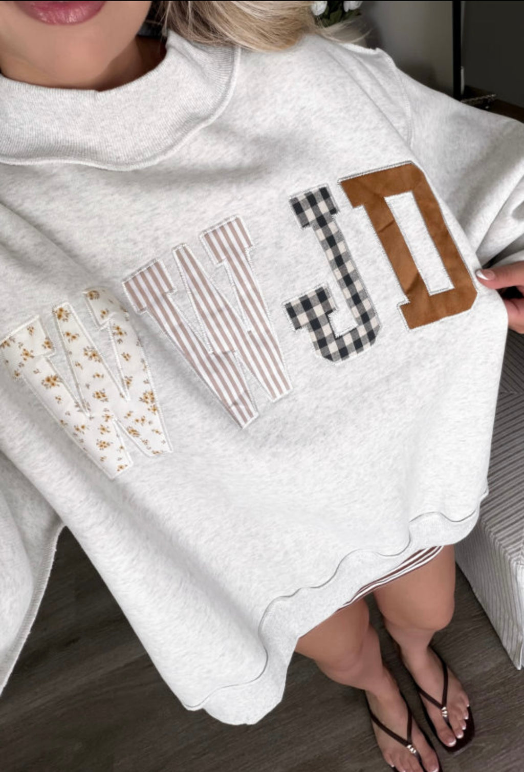 WWJD Mockneck Patchwork Embroidered Sweatshirt