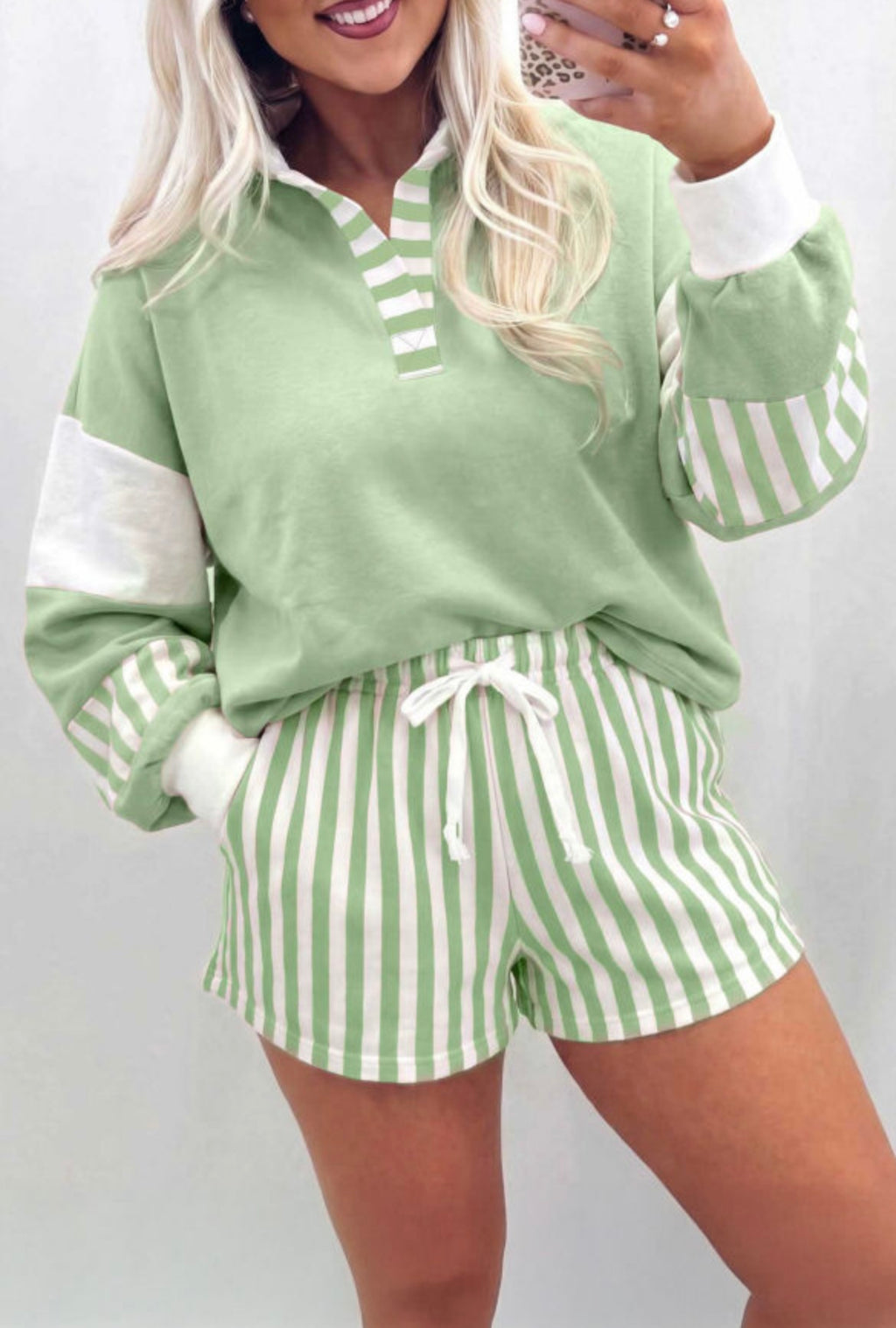 Color Block Pullover Shorts Set