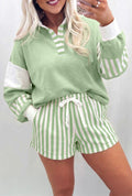 Color Block Pullover Shorts Set