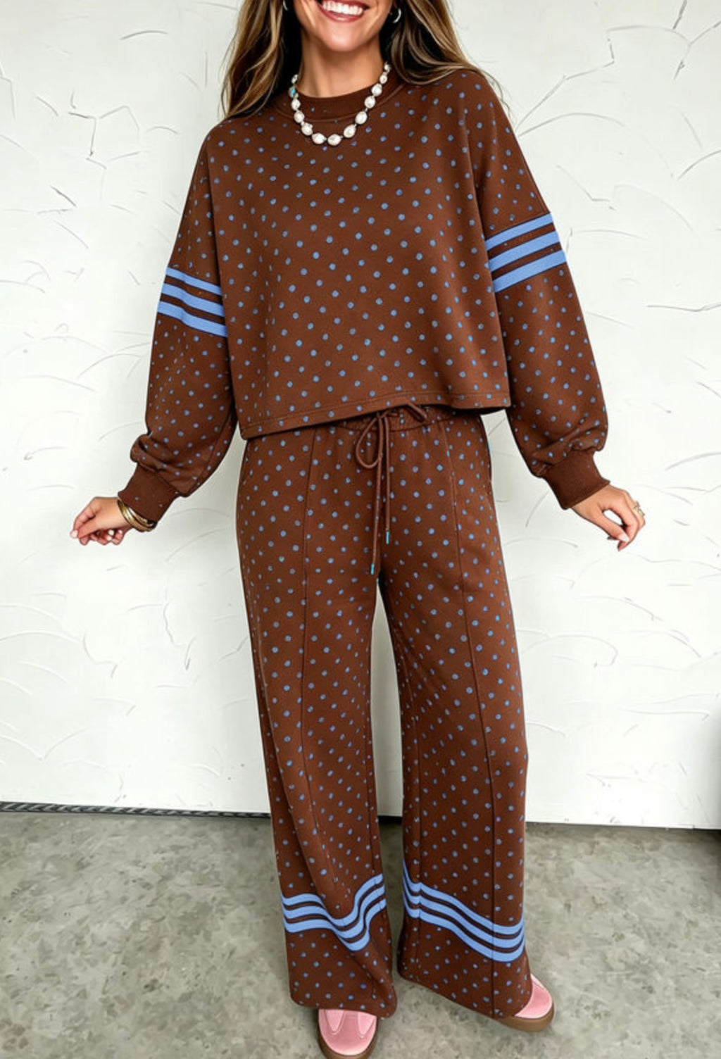 Polka Dot Print Colorblock Pants Set