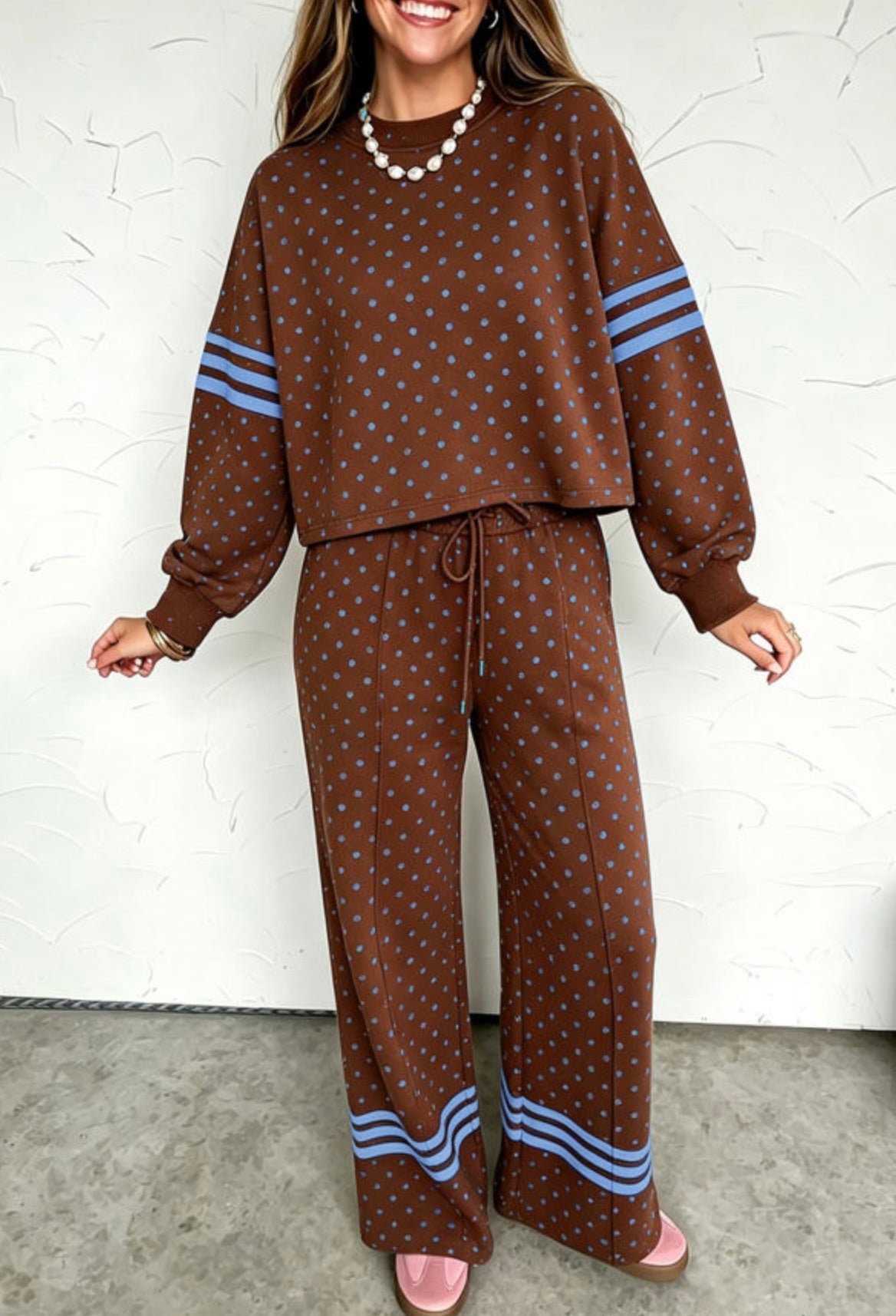 Polka Dot Print Colorblock Pants Set