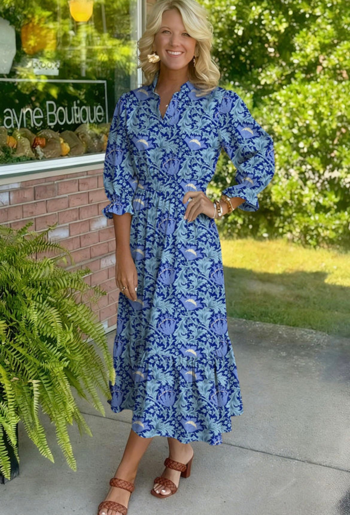 Sky Blue Frilled V Neck Dress