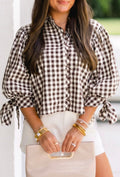 Brown Plaid Button Down Top