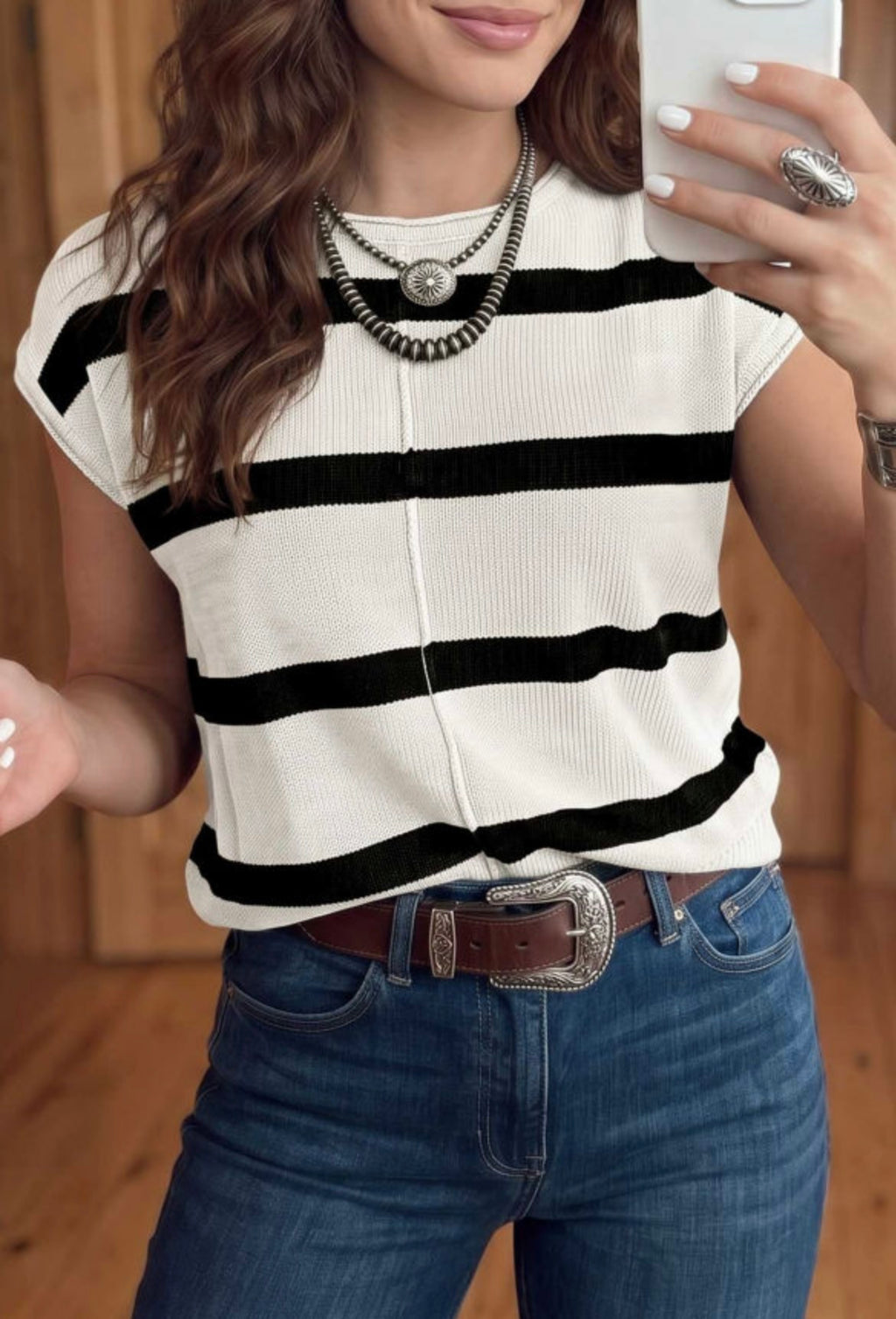Short Sleeve Stripe Sweater