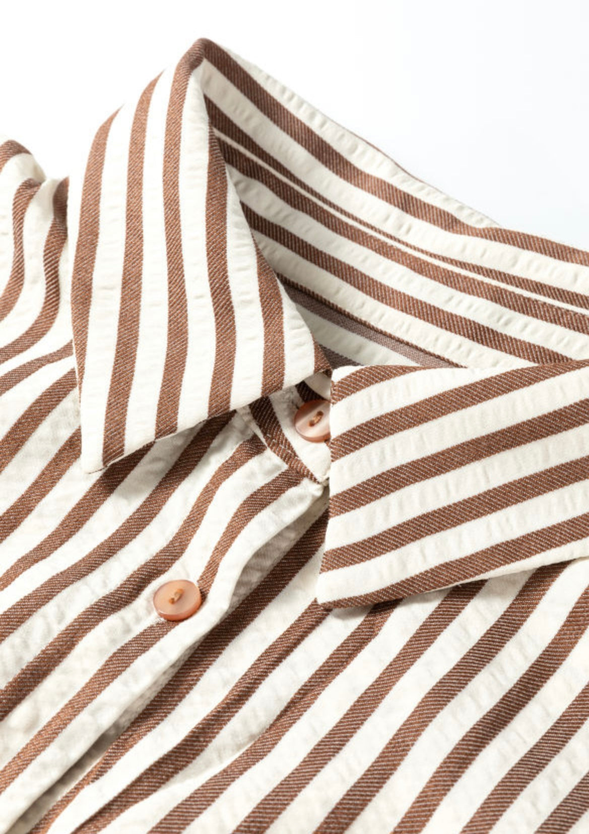 Brown Stripe Textured 3/4 Midi Shirt Dress
