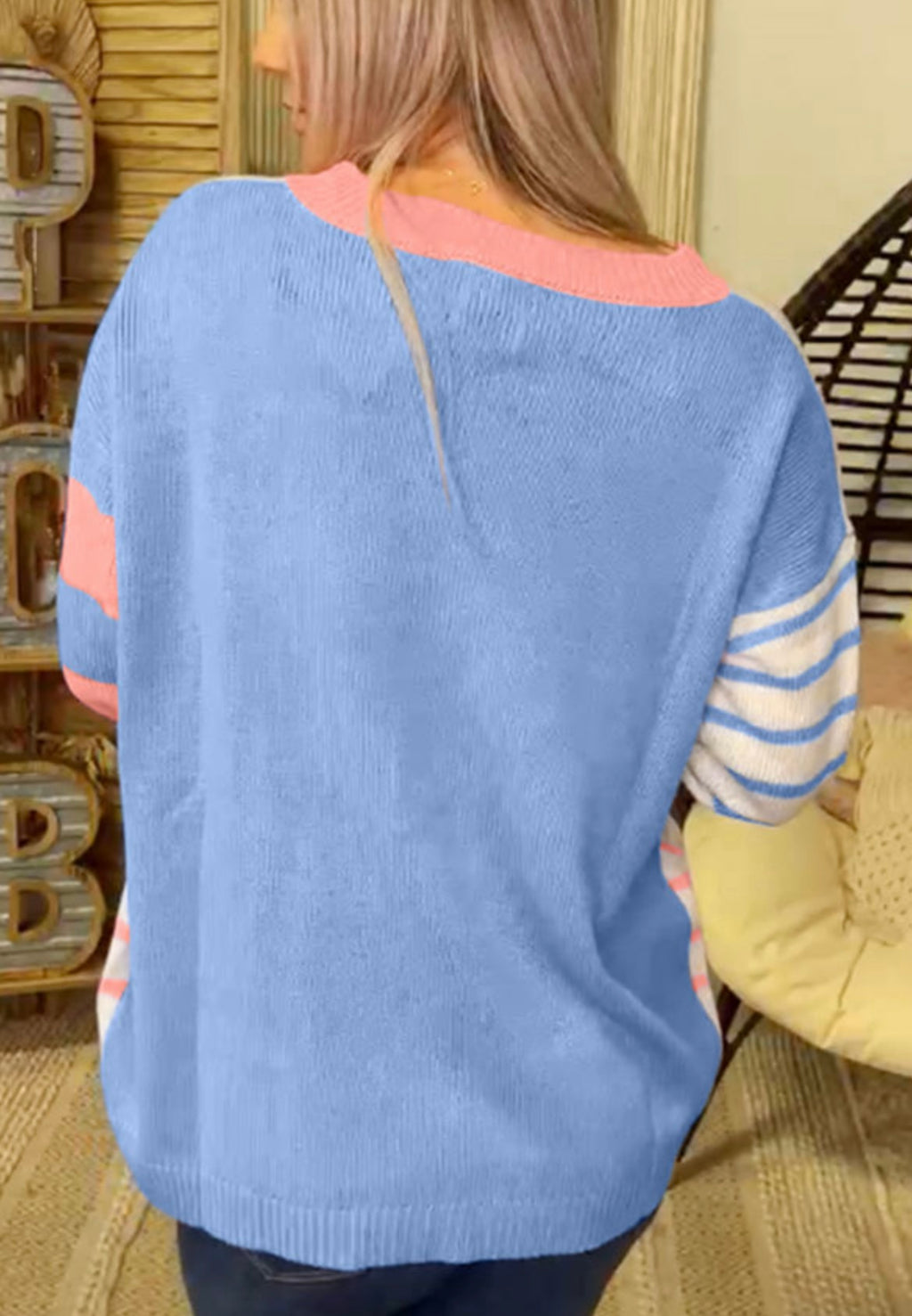 Colorblock striped drop shoulder sweater